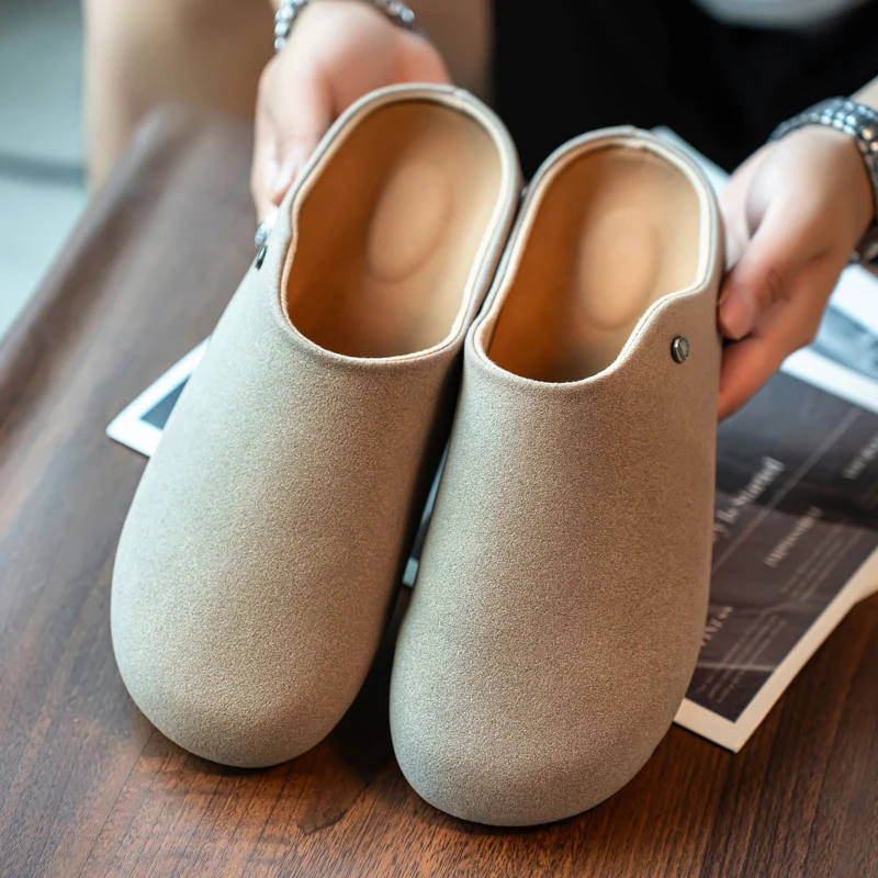 勃肯男鞋冬季新款一脚蹬无后跟复古百搭休闲防滑办公室包头半拖鞋