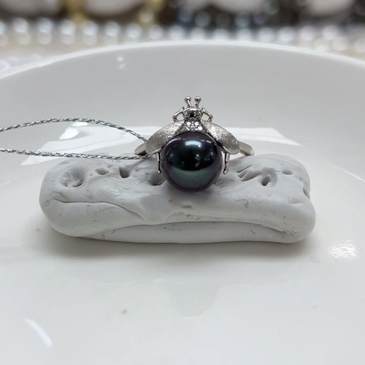 银S925镶嵌戒指海水珍珠9m 20号