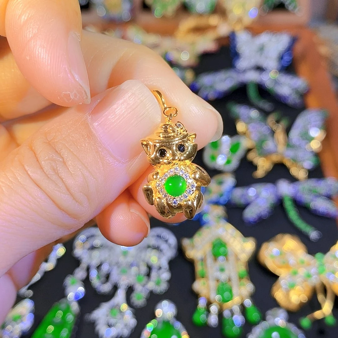 吊坠(不含链)银S925镶嵌翡翠