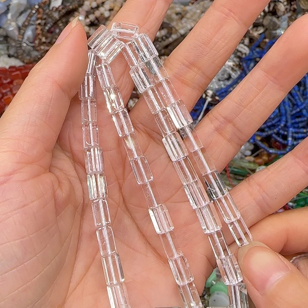 玛瑙/玉髓合金珠宝半成品白水晶4-8mm方管一条