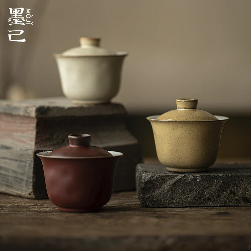 墨己日式粗陶家用小盖碗功夫茶具侘寂风泡茶碗文人器手作空蝉盖碗