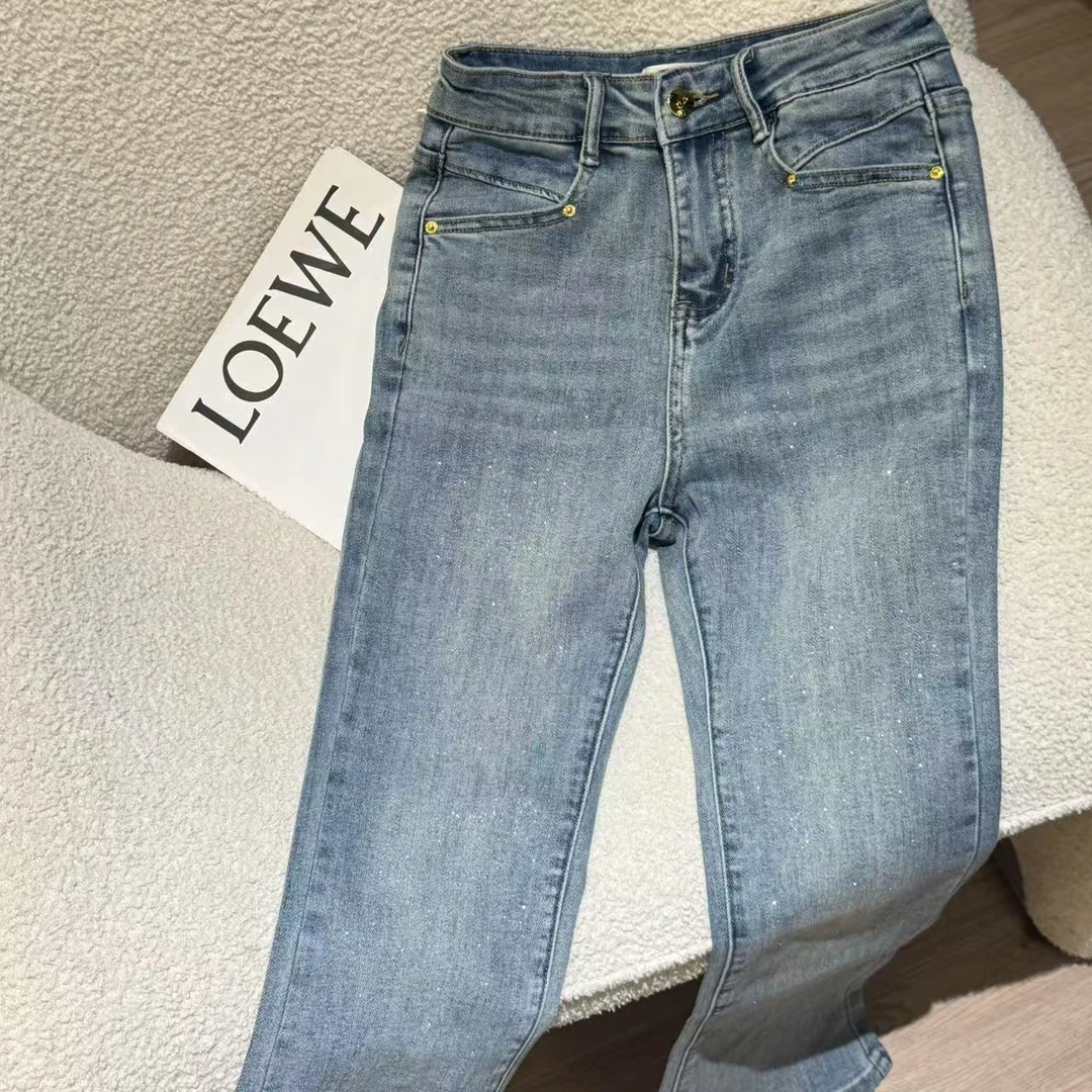 【慧子推荐】26802 春款微喇裤春季金箔碎粉设计感牛仔裤洋气