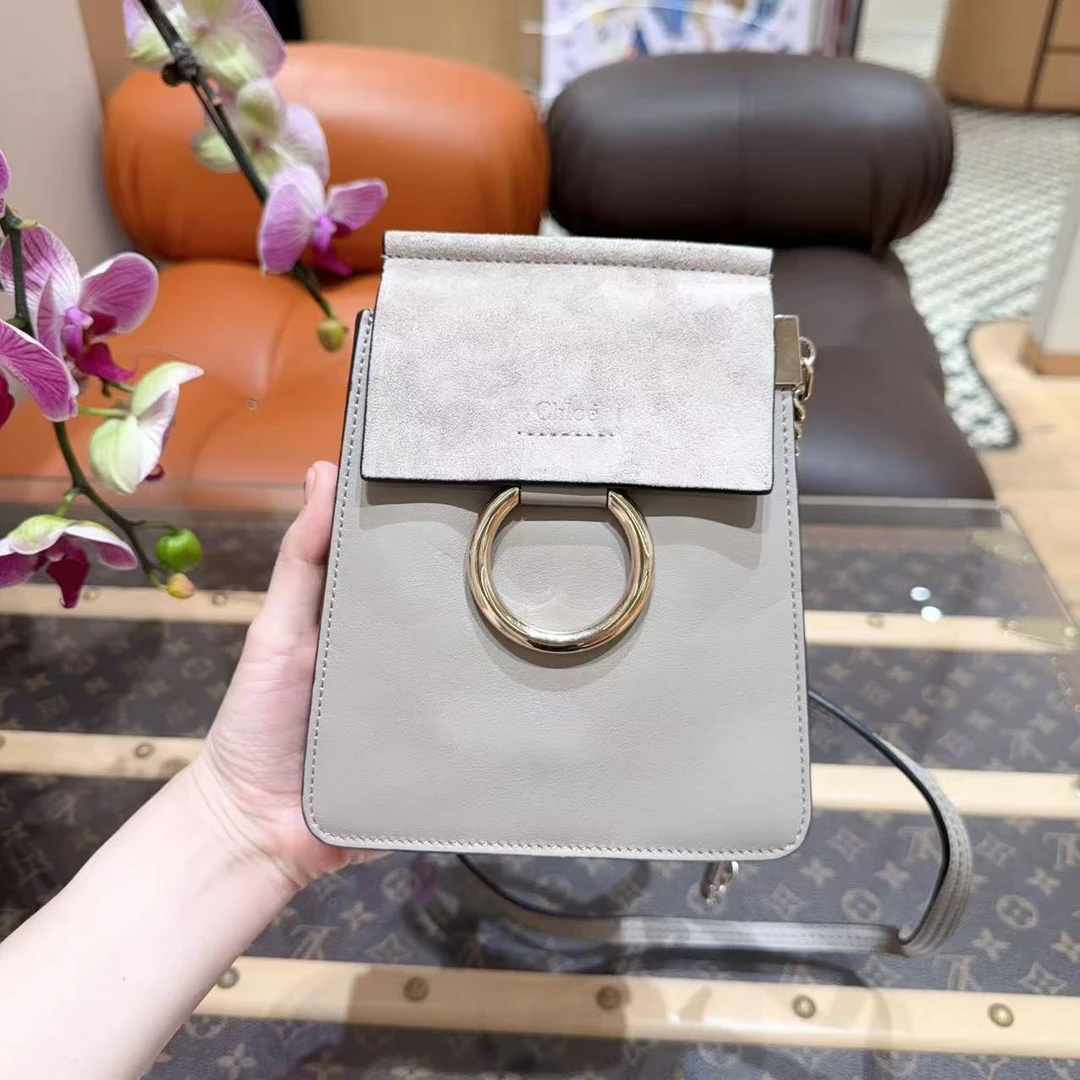 95新 Chloe/蔻依 Faye mini麂皮链条圆环多用款小包手机包