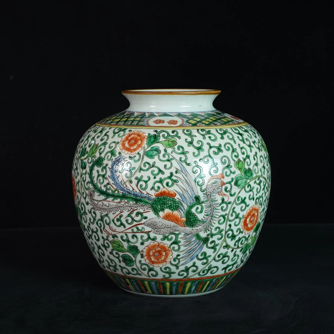 LXZ250111027【十竹斋】晚清五彩凤穿花苹果尊