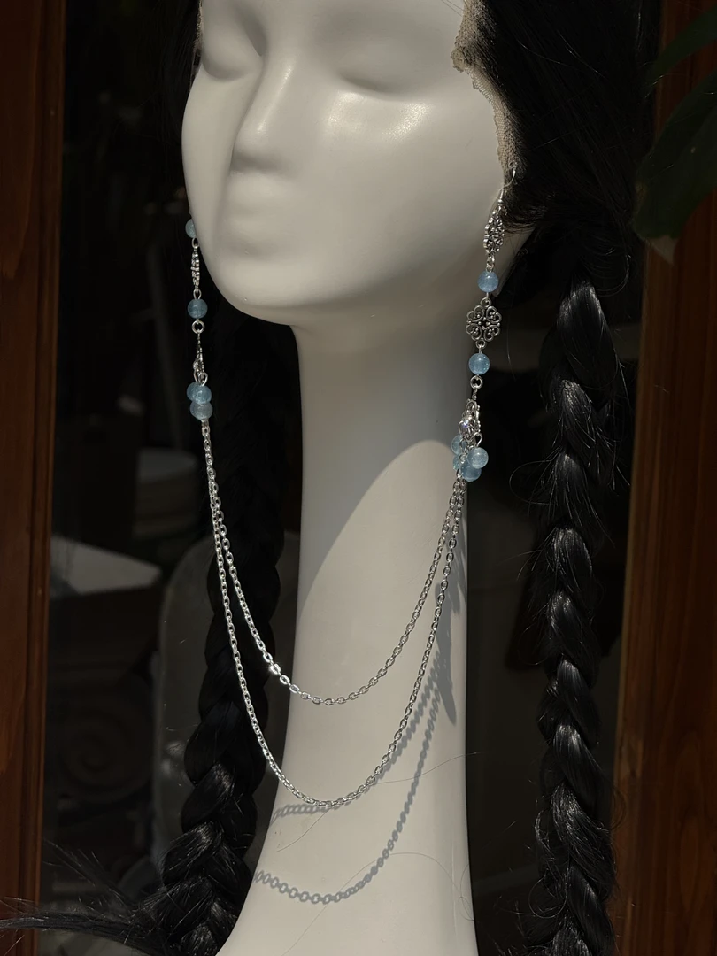 锌合金亚克力耳饰 呼思乐民族风百搭耳链/耳钩/蓝色珠