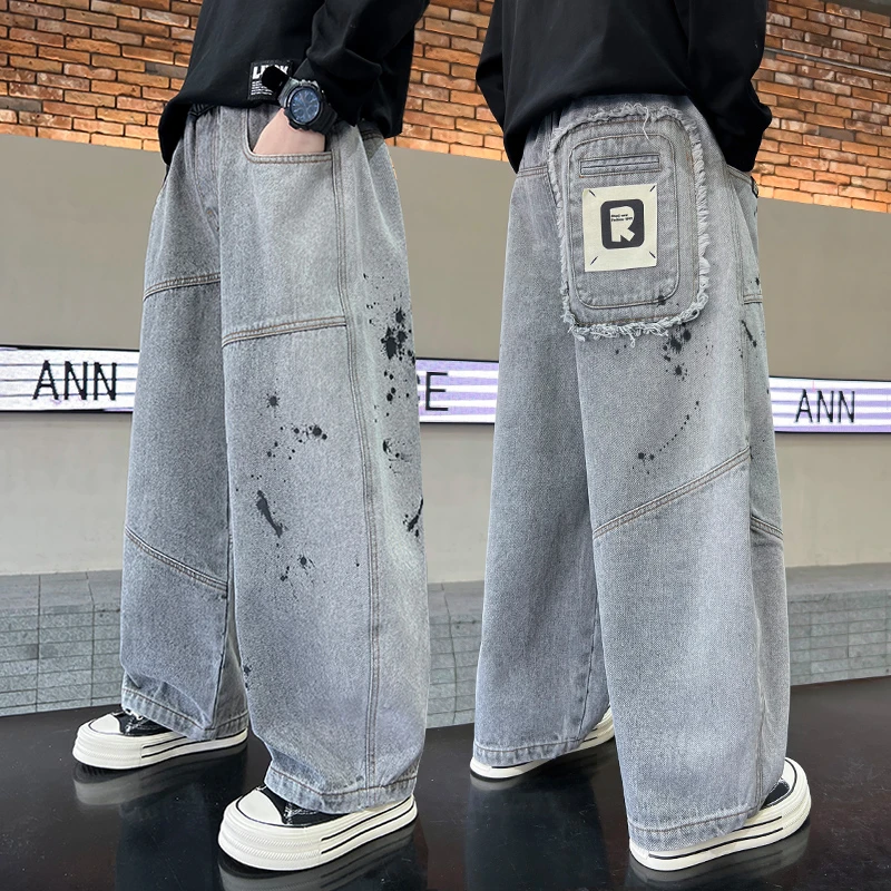 男童牛仔裤春秋款2025新款中大童休闲长裤儿童百搭男孩直筒裤子潮