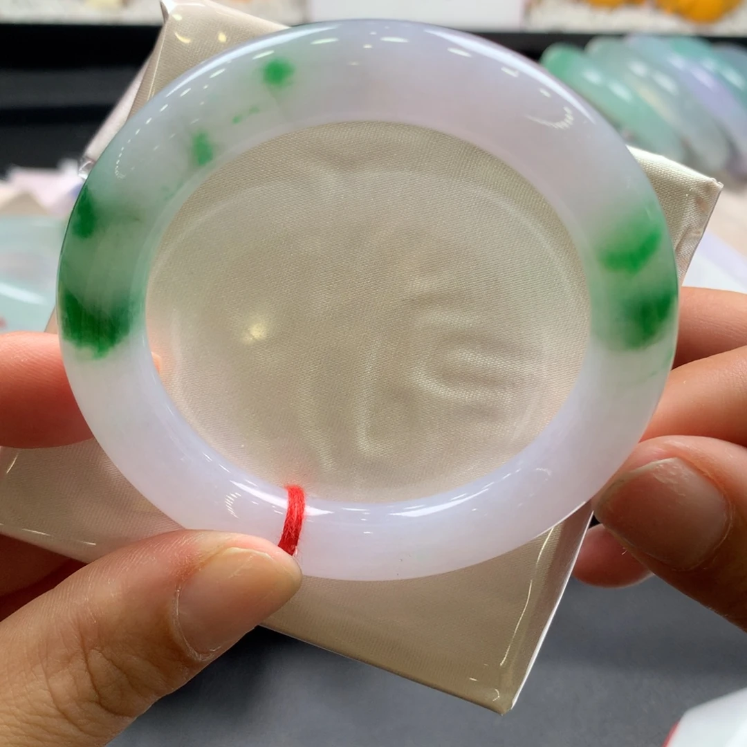 翡翠未镶嵌手镯52圆条春彩，2号