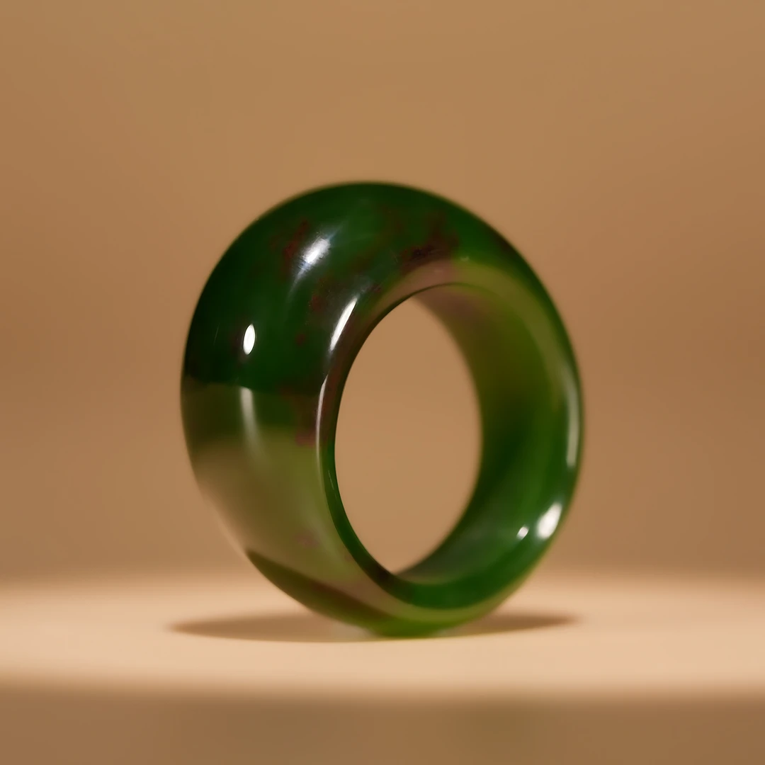 典藏级 和田玉俄七辣绿聚红皮馒头戒指 17号 H121916