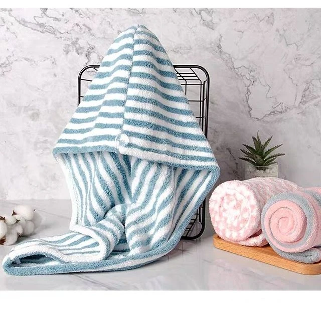 出口日本彩条干发帽成人擦头发速干毛巾加大加厚超强吸水速干浴帽