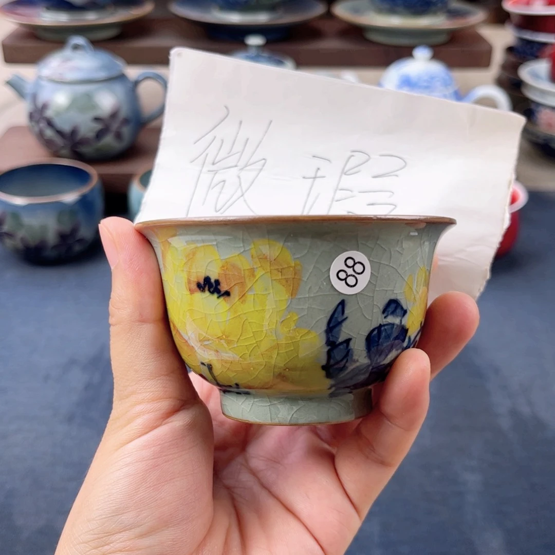 杯景德镇柴窑手绘青花主人杯