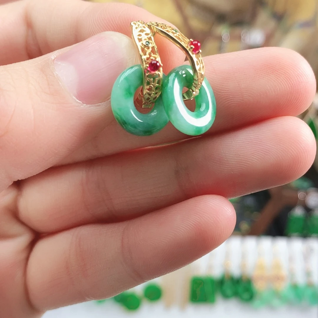 翡翠耳饰银S925镶嵌耳饰