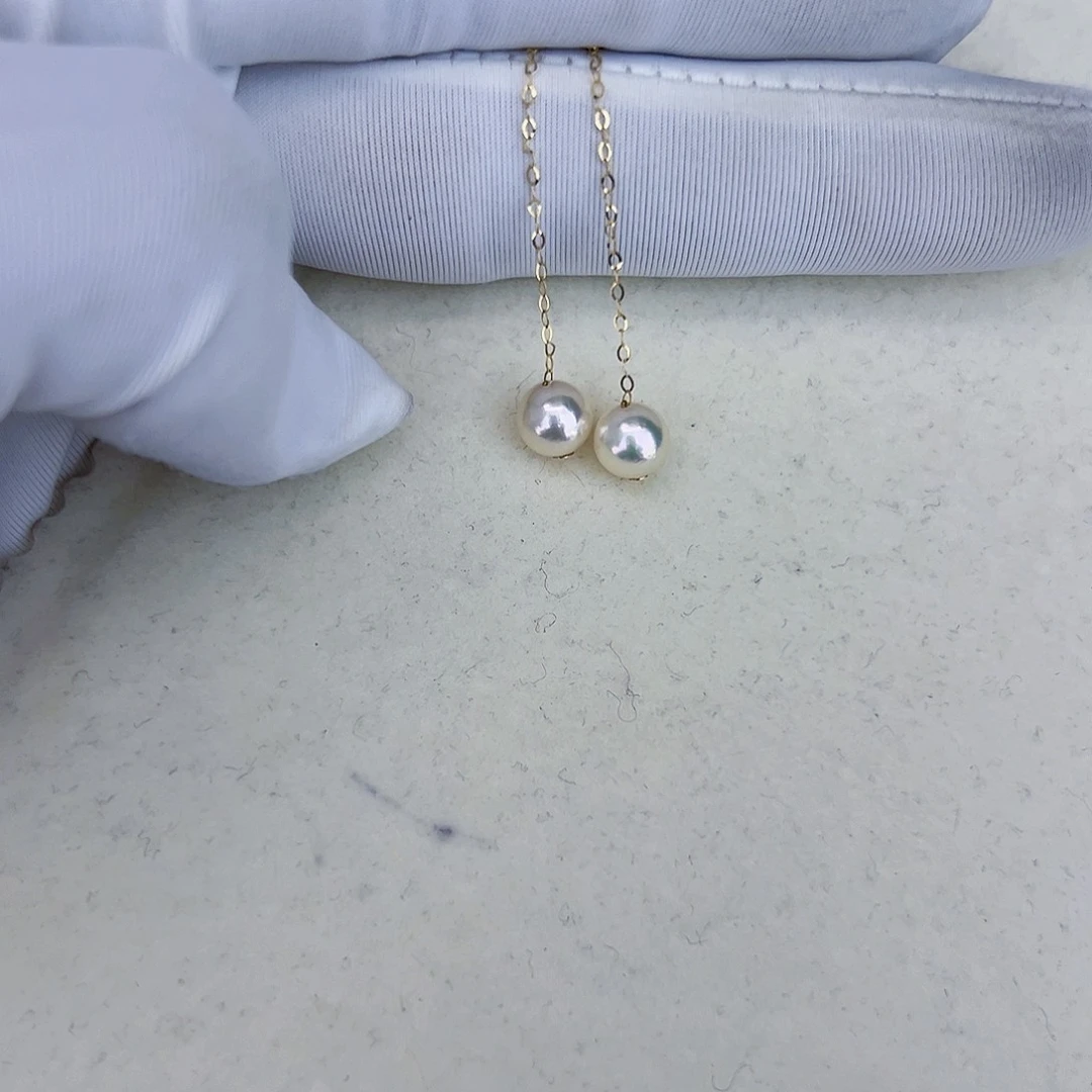 海水珍珠海水akoya设计款耳线6-7mm18K金镶嵌