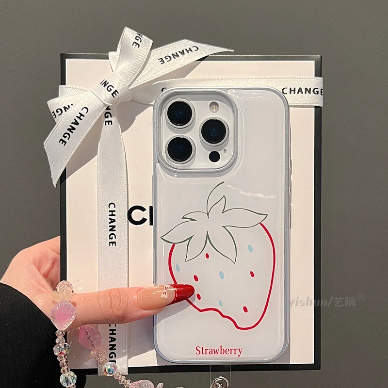 原创简约ins风线条涂鸦草莓16ProMax手机壳iPhone16pro自带AI拍照