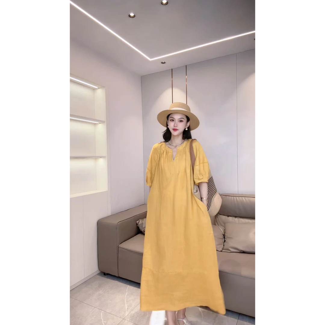 【陈小冉专属】夏季时尚 显瘦亚麻慵懒舒适感连衣裙