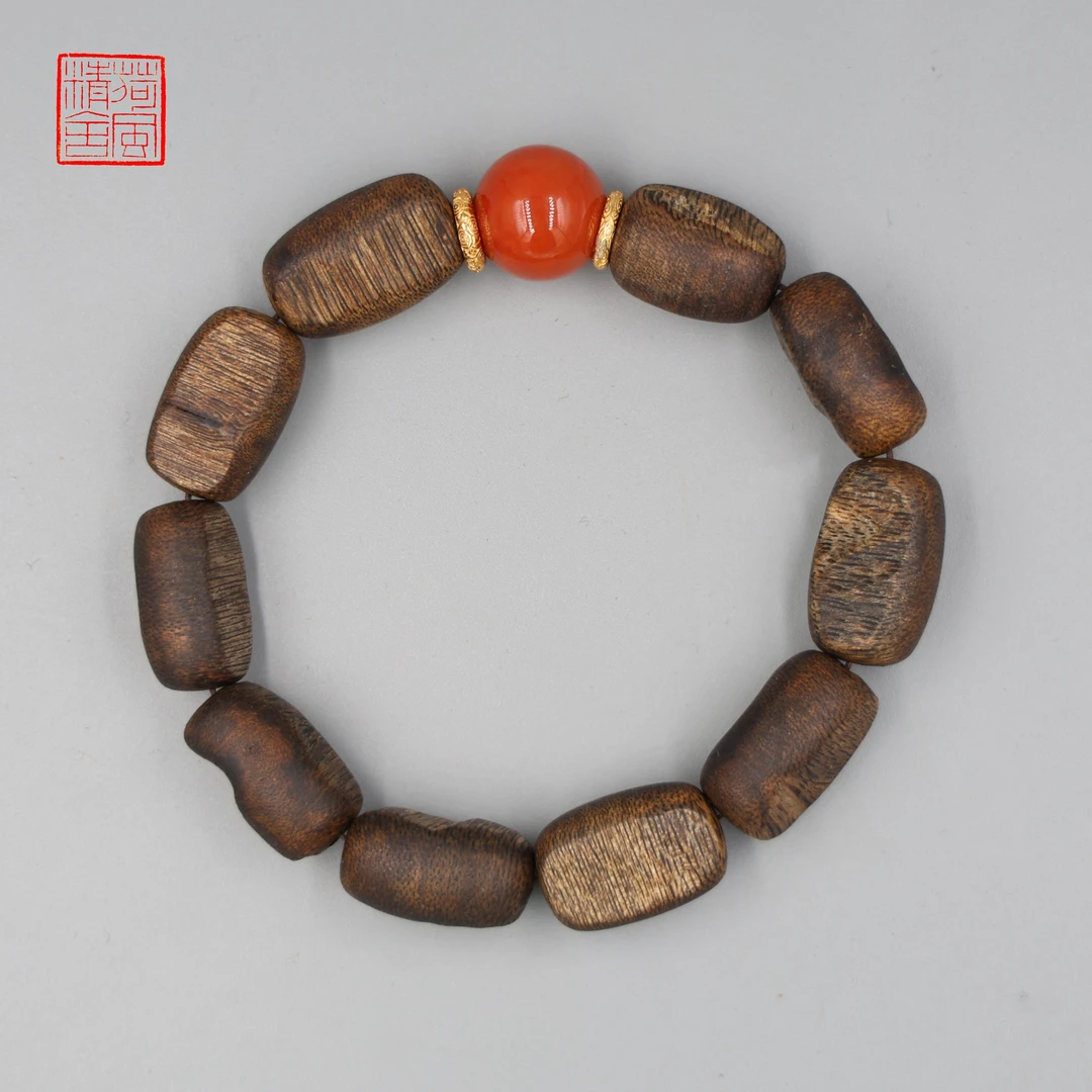【精品高货】海南乌身满结油瘤疤单圈沉香手串 DIY南红玛瑙-CX354