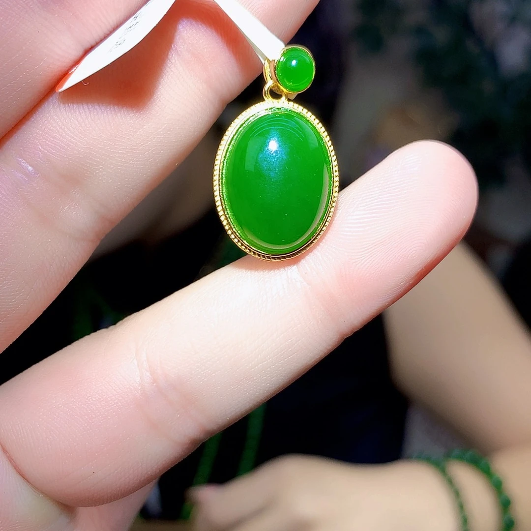 吊坠(不含链)银S925镶嵌和田玉（碧玉）吊坠