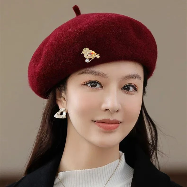 羊毛贝雷帽高级复古百搭画家帽子秋冬新款日系帽子