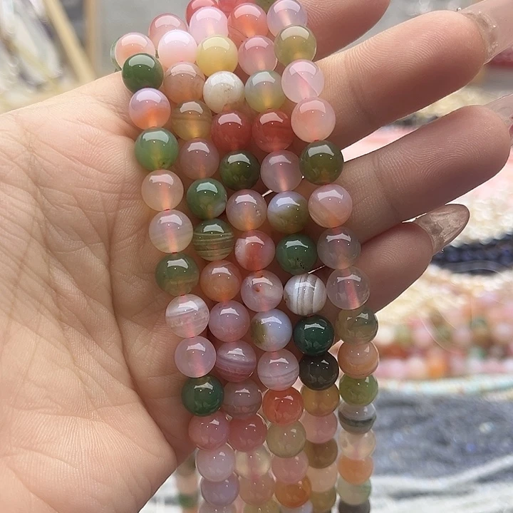 玛瑙/玉髓珠宝半成品未镶嵌一条8mm左右盐源玛瑙