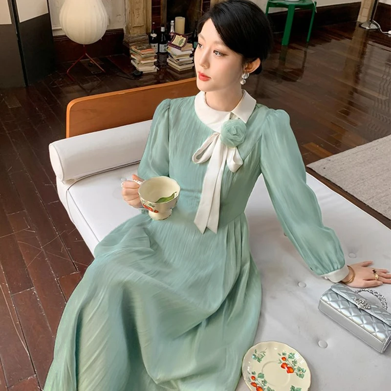 【有里布】2025新款春季小香风显白温柔风收腰中长款连衣裙女D0413