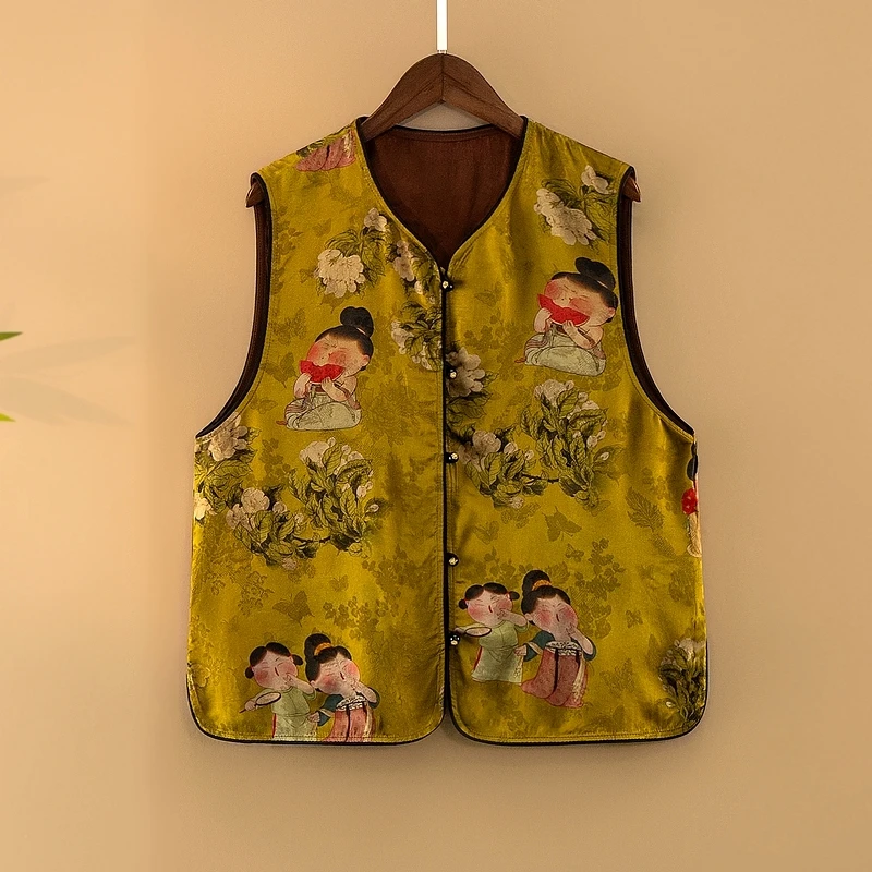 【锦唐】2025新款夏季马甲新中式宽松圆领提花薄款气质上衣马夹女款