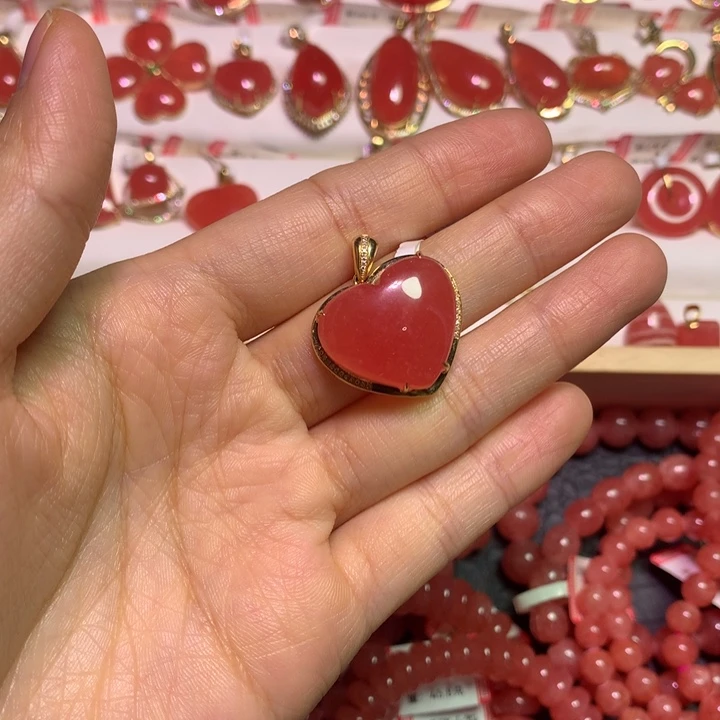 菱锰矿(红纹石)18K金镶嵌颈饰