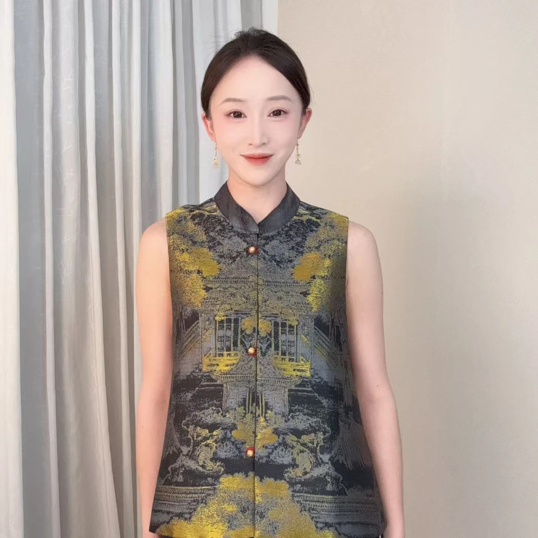 【汉宫秋月】2025新款新中式国风双面穿宋锦织金马甲CE-168