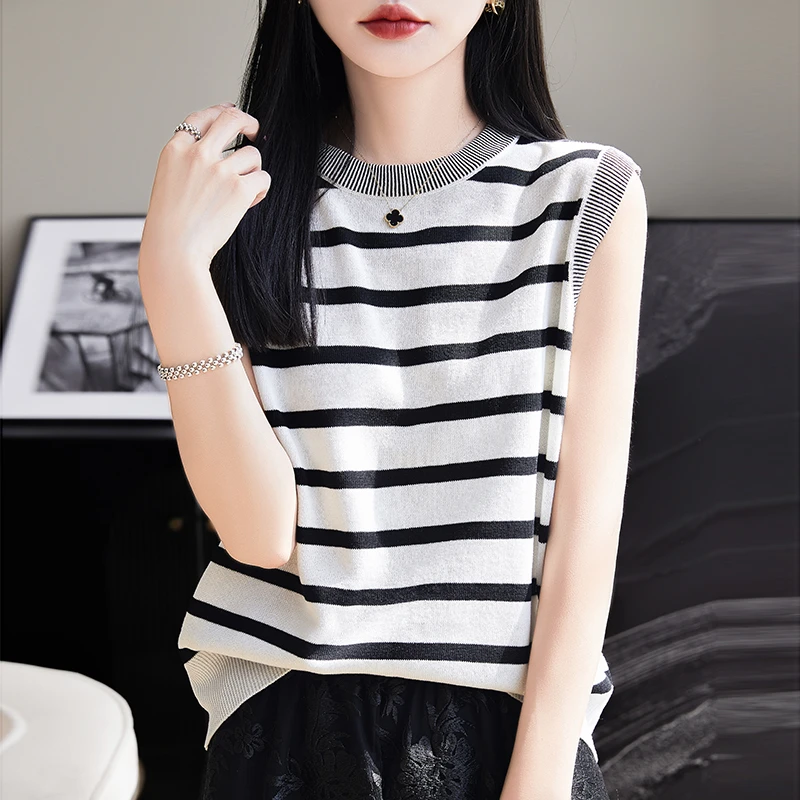 哥弟阿玛施正品夏季法式无袖针织亚麻天丝短袖百搭气质上衣显瘦女