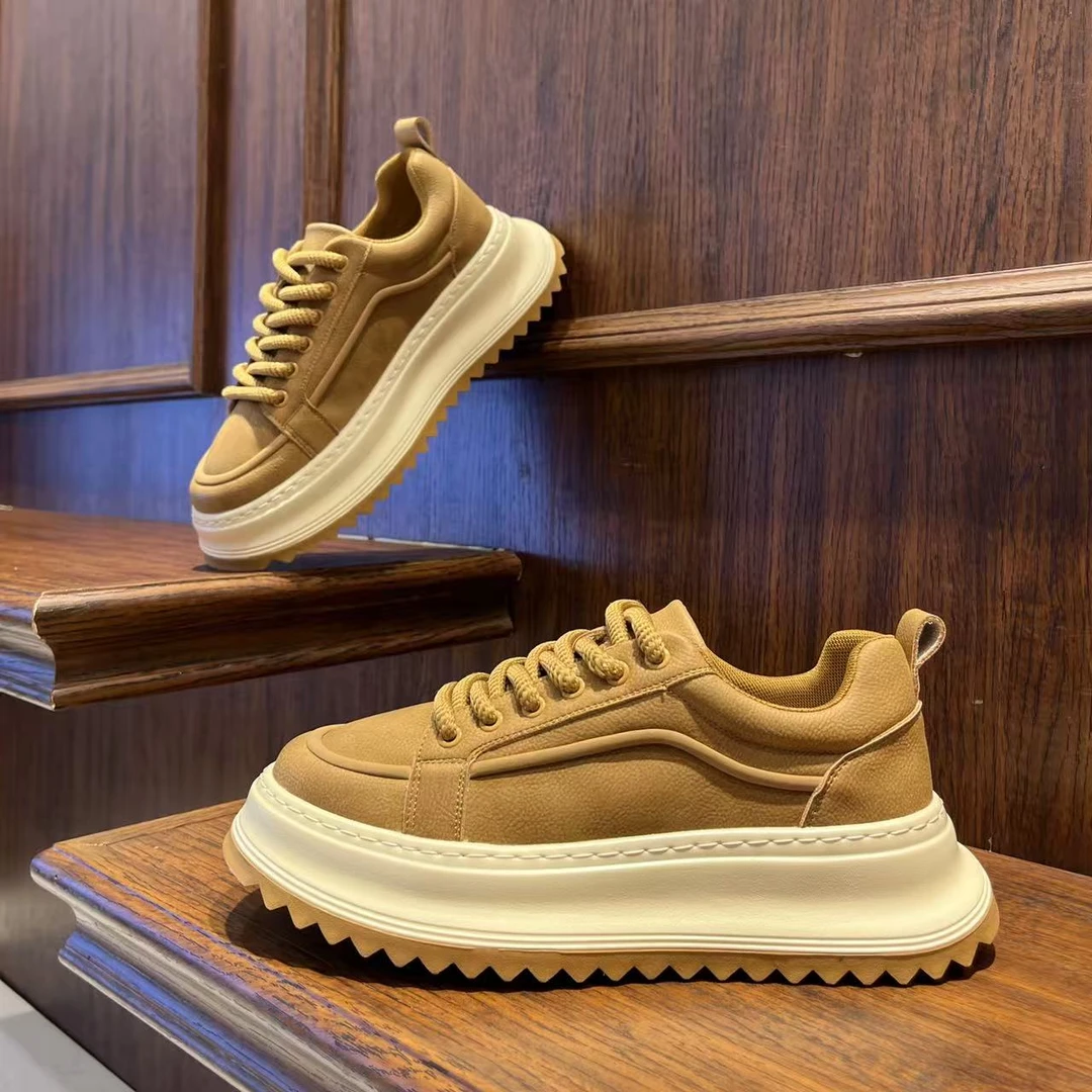 男鞋2025素色厚底秋季新款时尚简约增高潮流休闲鞋低帮系带鞋子