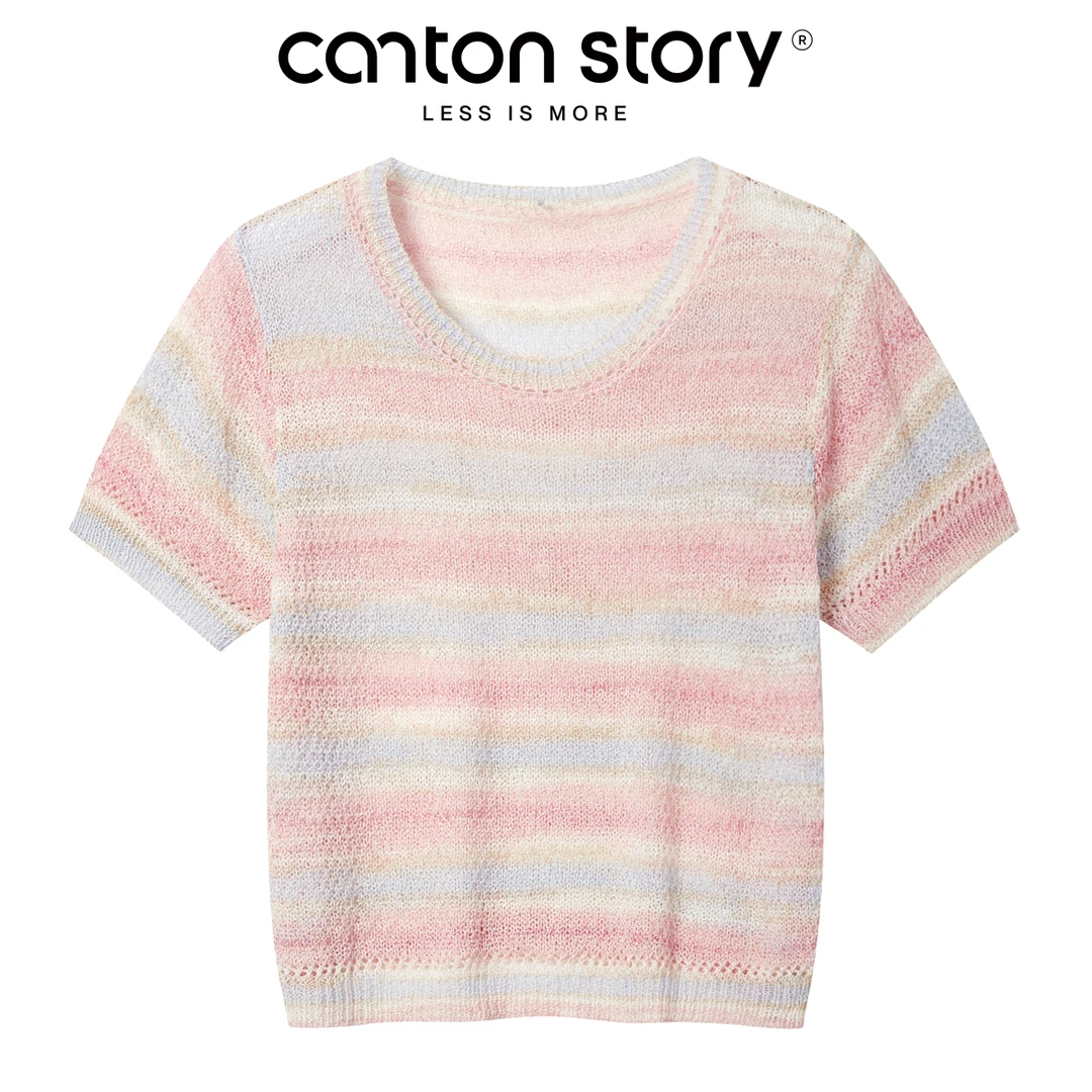 羊城故事 【现现】软糯正肩圆领短袖针织衫宽松半袖上衣 Y50449856