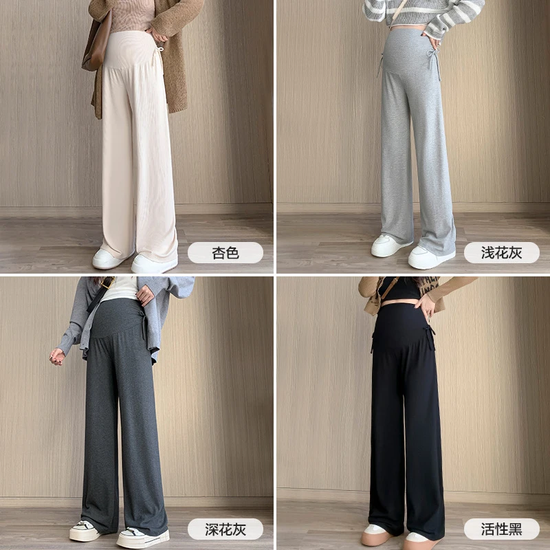 孕妇裤子春秋款外穿阔腿裤抽绳小个子孕早期春夏季休闲裤