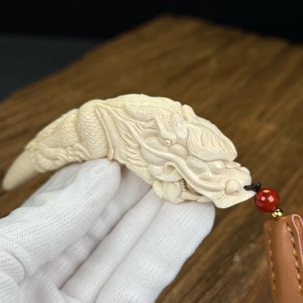 H6831天然猛犸牙 雕刻龙牙尖 103mm支持鉴定 假一罚四