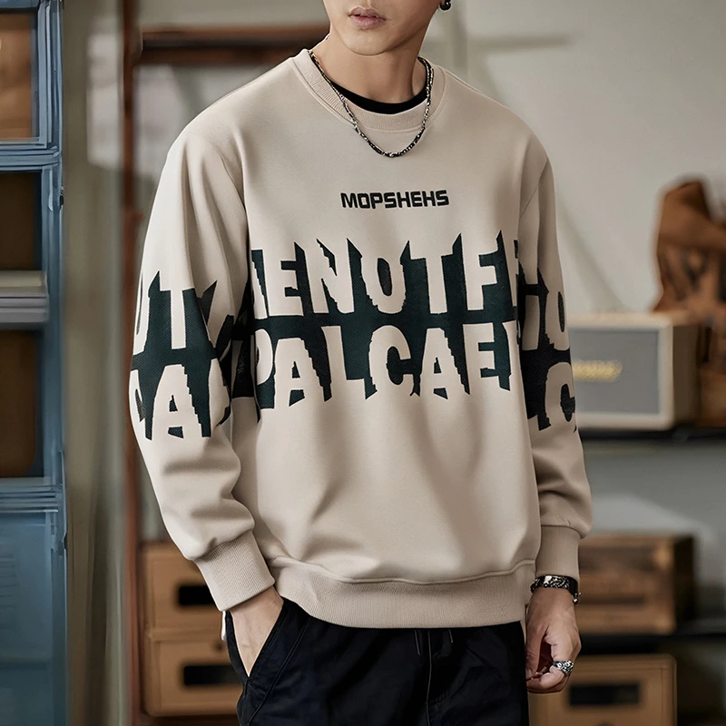 2025春秋新款打底衫宽松美式字母印花男款长袖百搭潮流圆领卫衣男