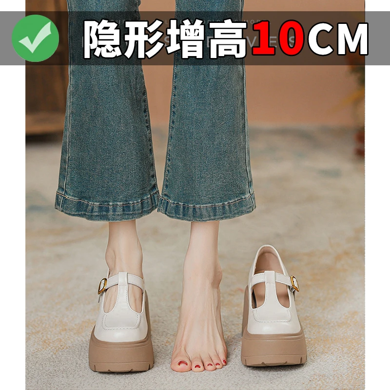 2025春新款复古风玛丽珍鞋丁字扣内增高10厘米厚底浅口单鞋女批发