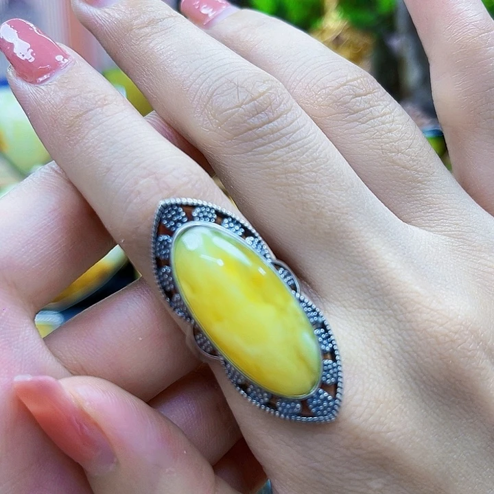 琥珀银S925镶嵌手镯戒指