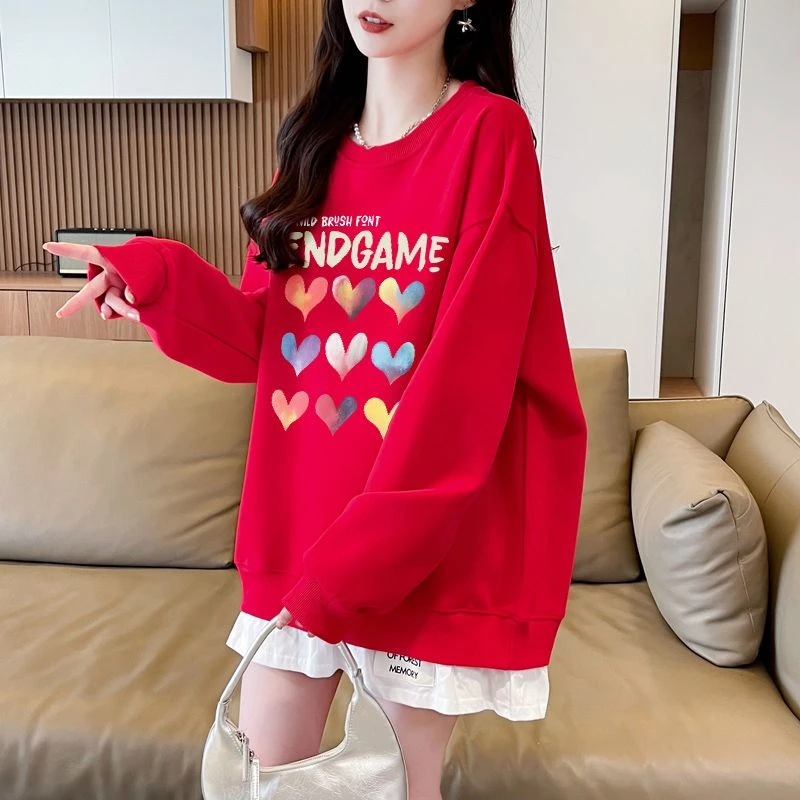 假两件设计感大码女装春秋薄款卫衣女洋气减龄ins潮休闲宽松上衣
