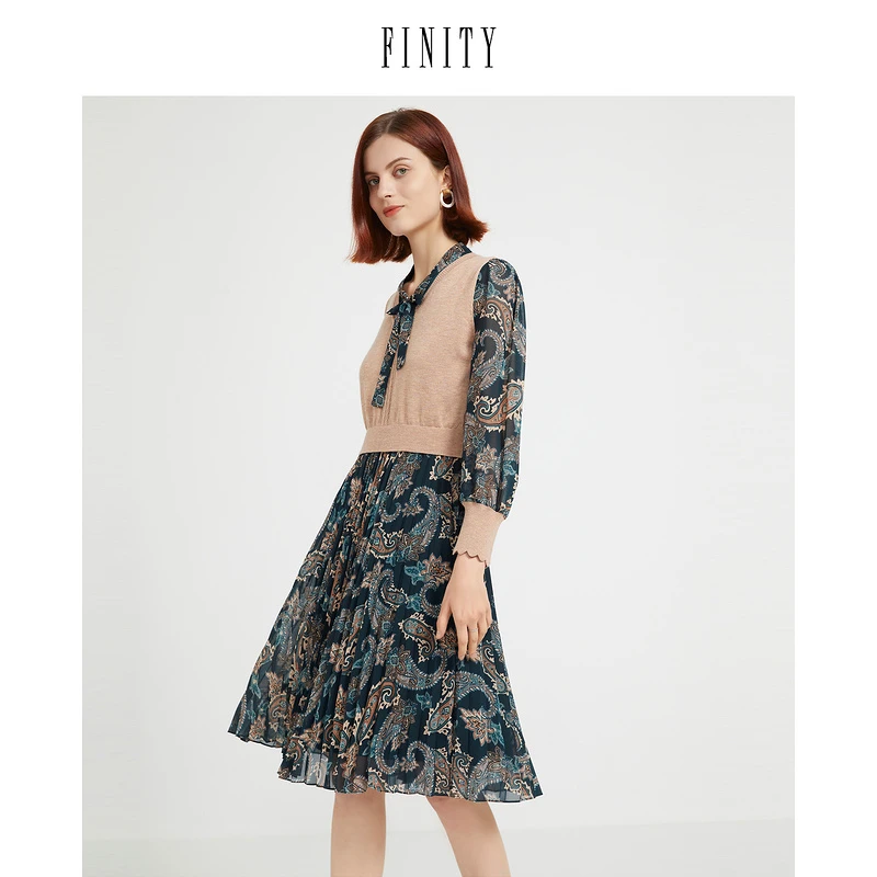 【专属】FINITY 气质时尚休闲印花拼接中长款裙 F21UD2828L