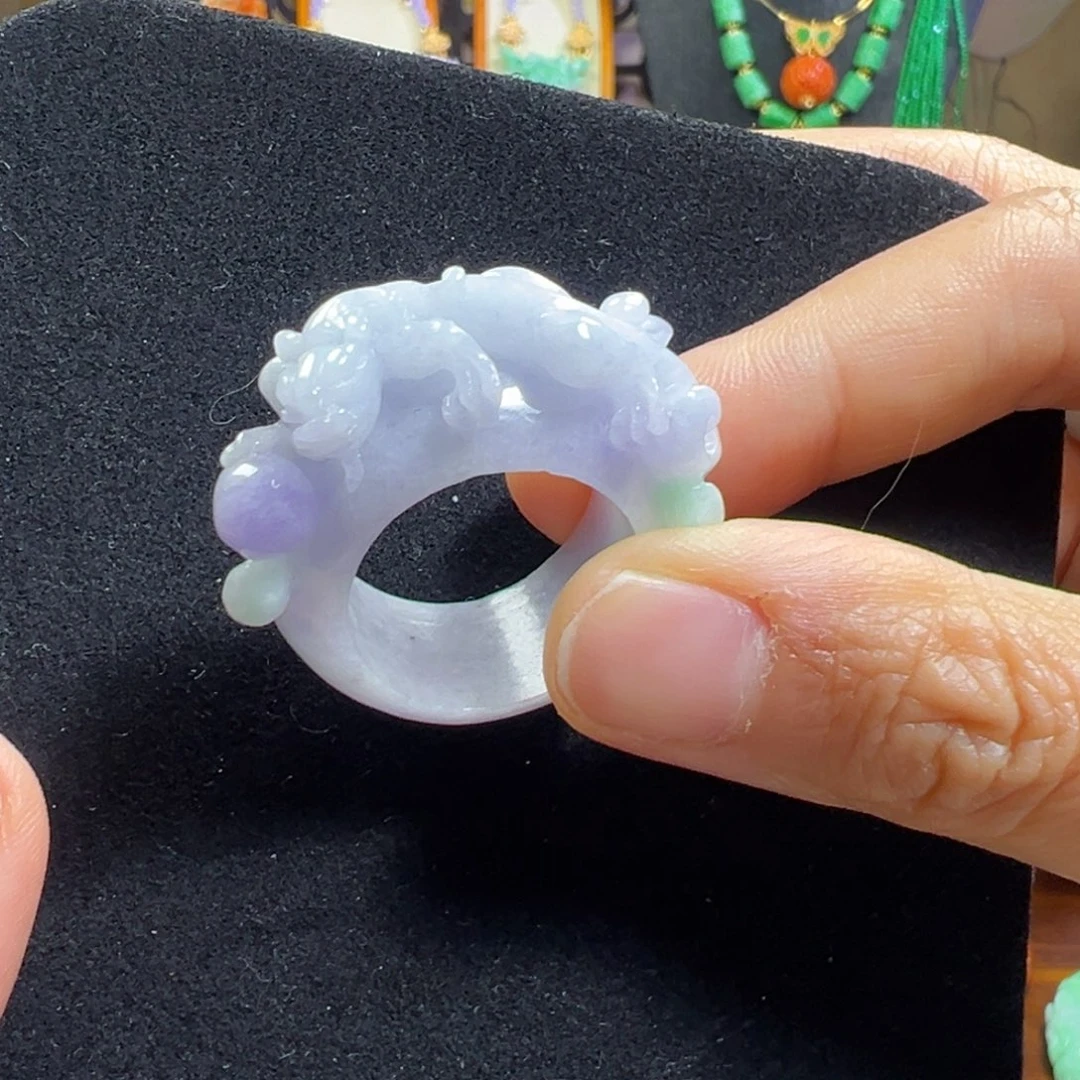 翡翠未镶嵌毛衣链紫翡貔貅指环