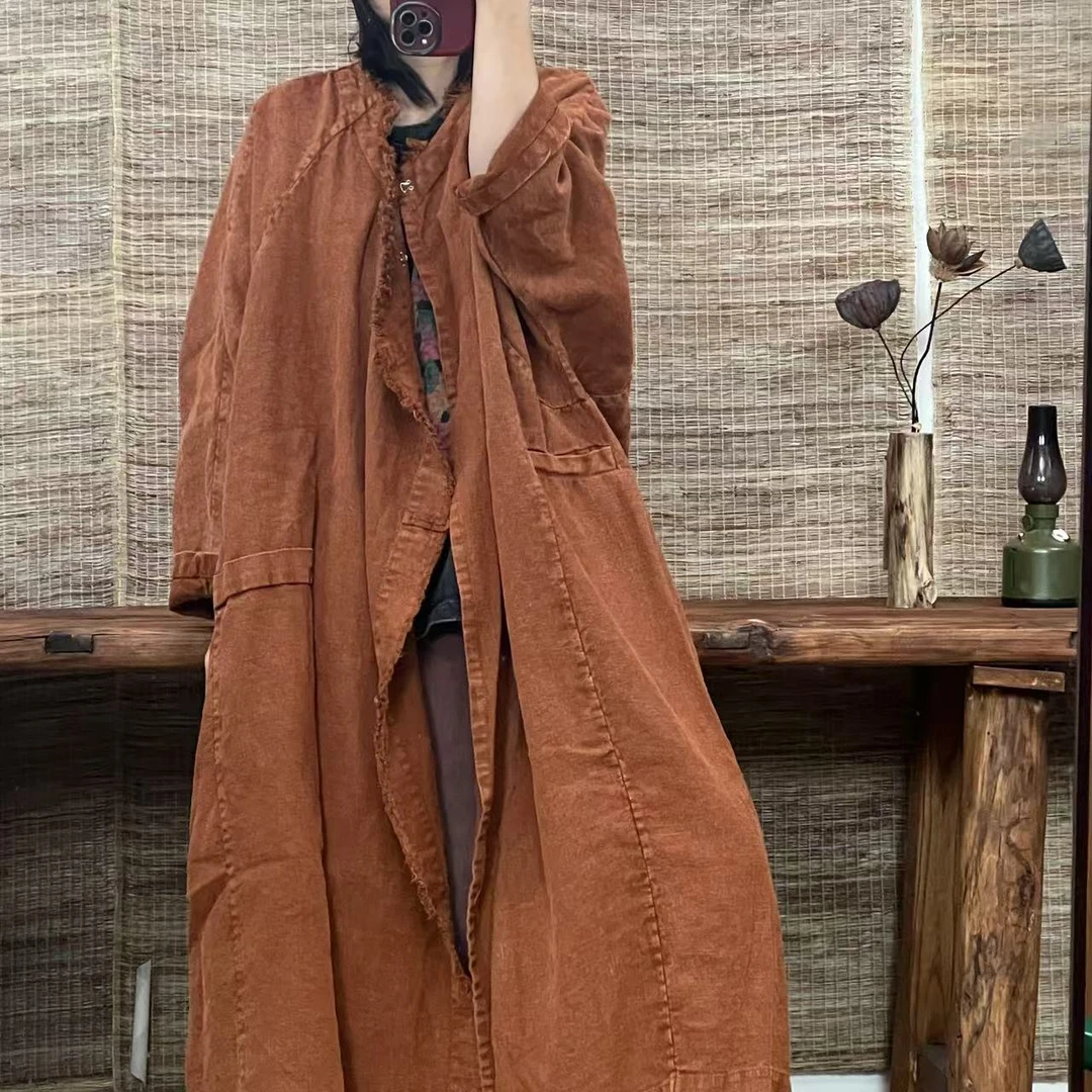 QXX M543做旧苎麻毛边拼接大口袋外套百搭（衣长115胸围184）