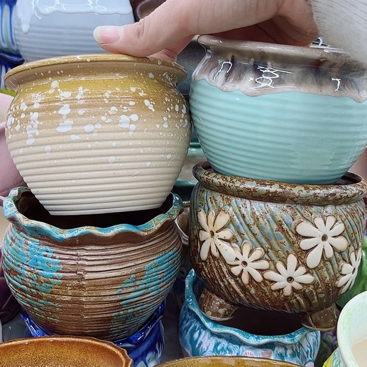 多肉绿植陶瓷花盆9.9包邮，有孔