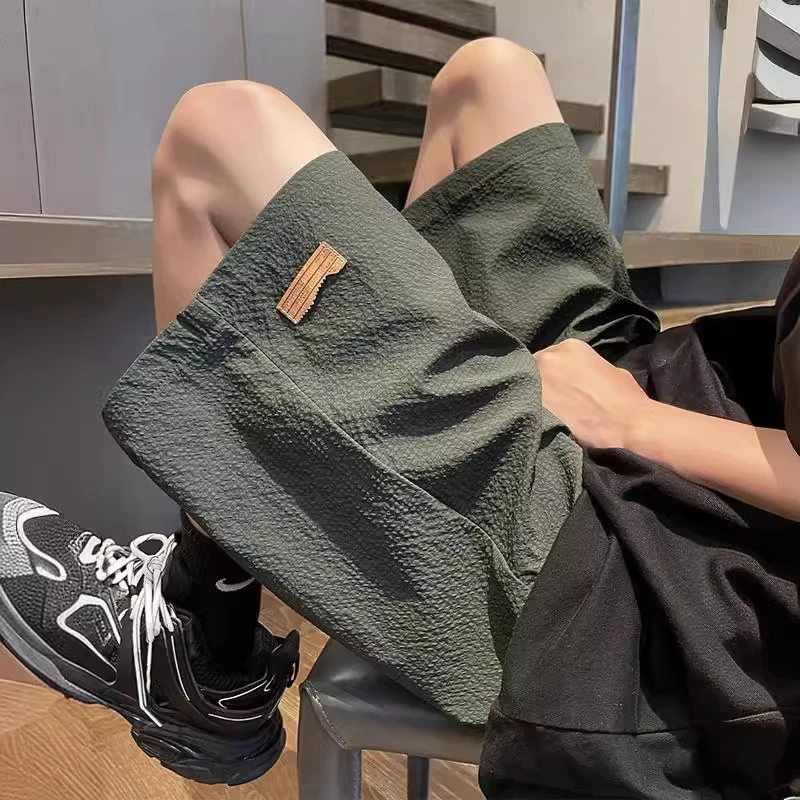 [专柜热销]美式速干短裤男夏季潮牌泡泡纱沙滩裤冰丝休闲五分裤宽