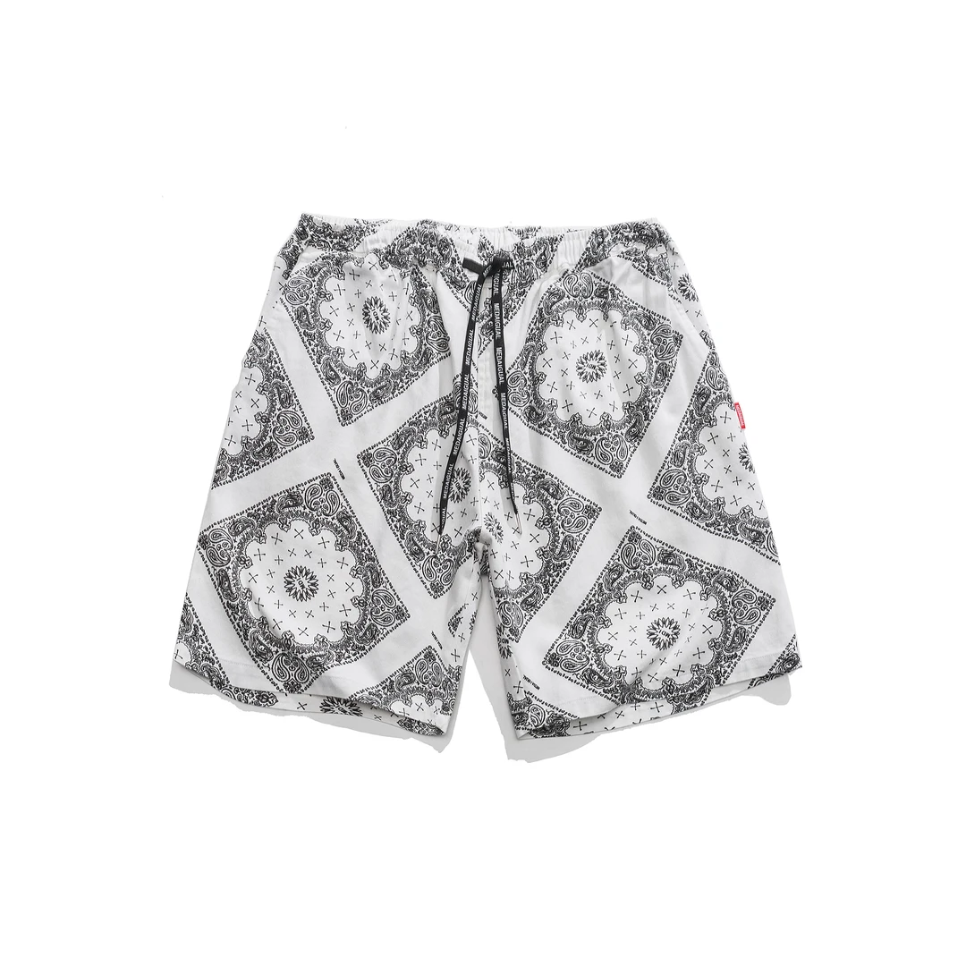 Me Da Igual民族风腰果花白色短裤夏季宽松五分裤街头滑板沙滩裤