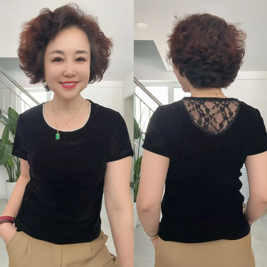 25125短袖网纱植绒小衫，衣长58cm左右（掉绒绒）