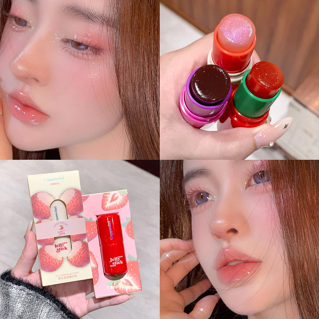 温变果冻腮红棒 自然低饱和美妆清透韩系水光膨胀色胭脂