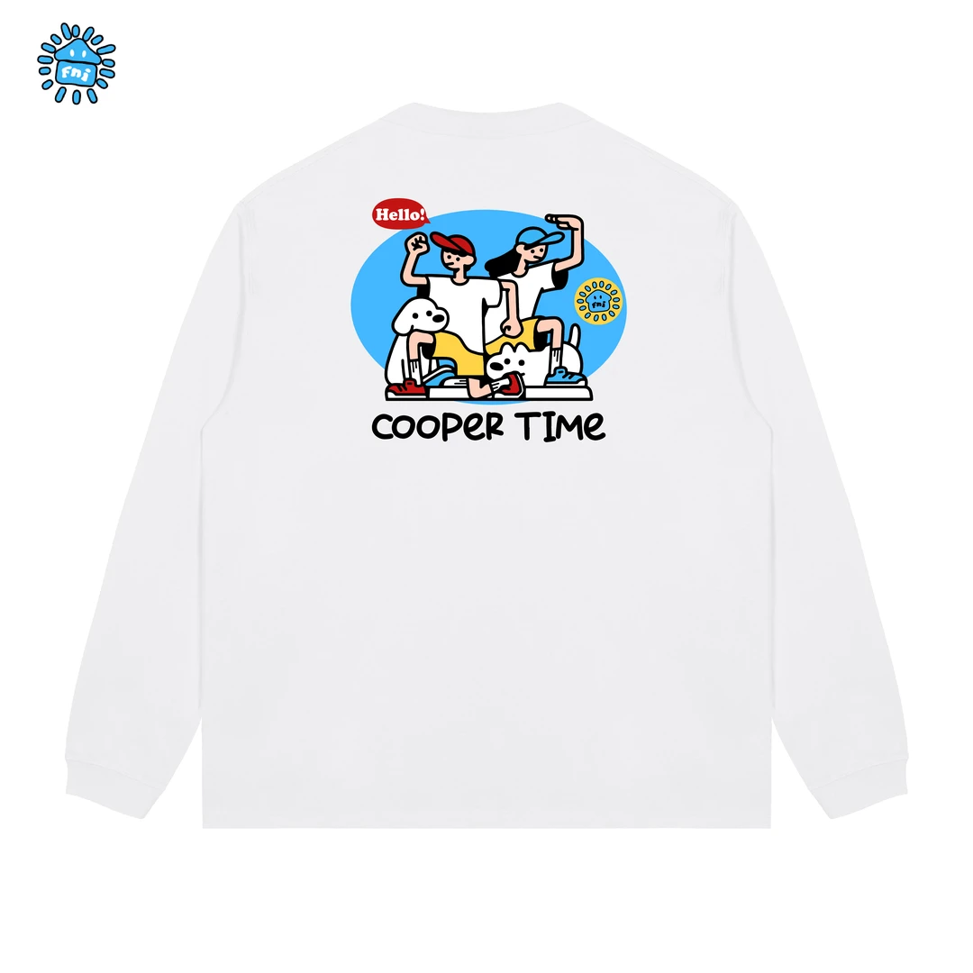 FNIcooper（小家庭）趣味卡通重磅纯棉长袖男女情侣T恤秋宽松胶浆