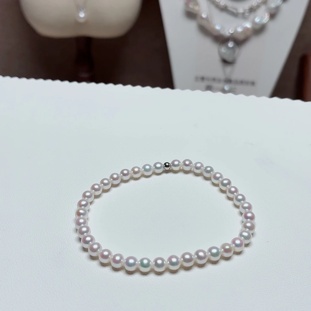 银S925镶嵌淡水珍珠颈饰4.3-4.5 正圆极光炫彩手链