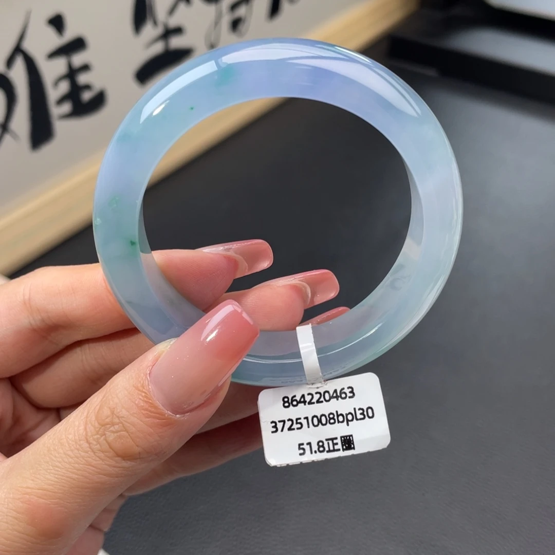 翡翠未镶嵌手镯正圈51.8冰胶莫奈花园