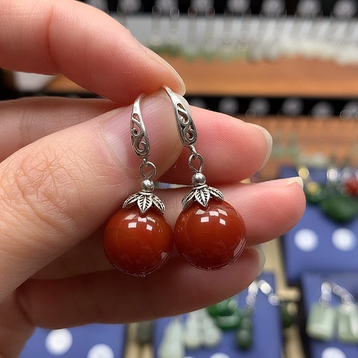 玛瑙/玉髓银S925镶嵌耳环12左右
