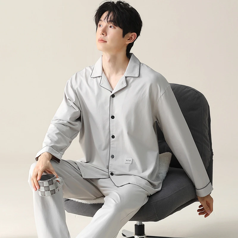 莫代尔睡衣男春秋季休闲长袖长裤大码家居服青少年可外穿学生套装