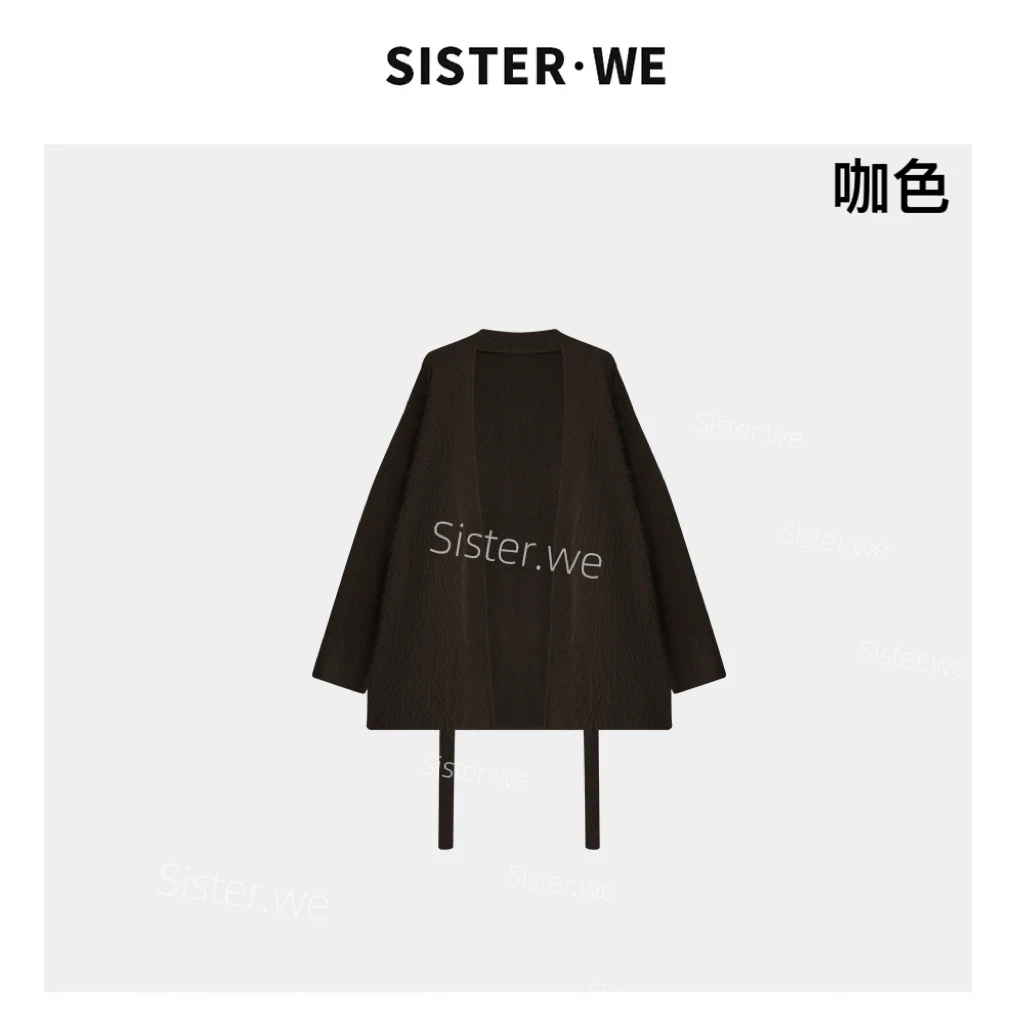 薇姐【野忘】Sister·We极简V领设计羊驼毛针织开衫 带腰带 6060