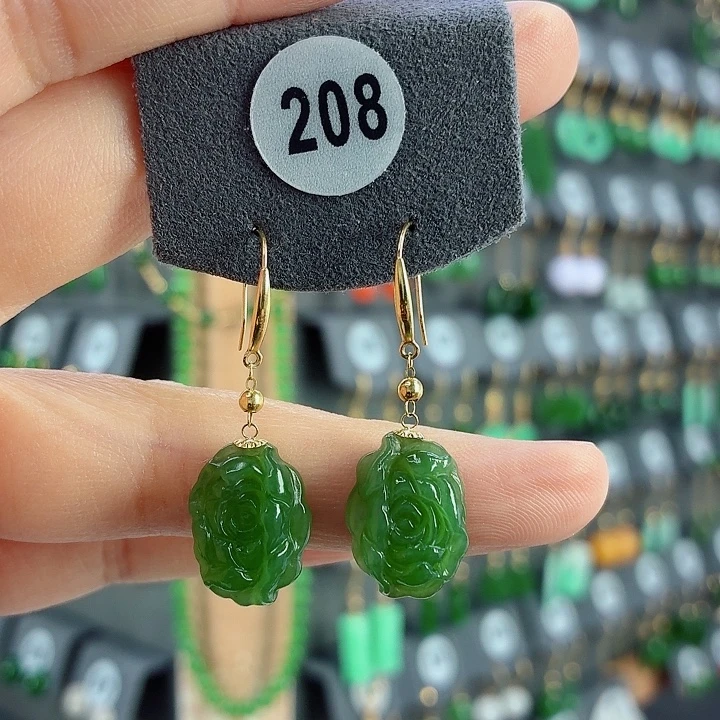 和田玉18K金镶嵌耳饰